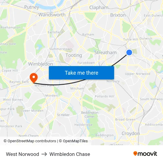 West Norwood to Wimbledon Chase map
