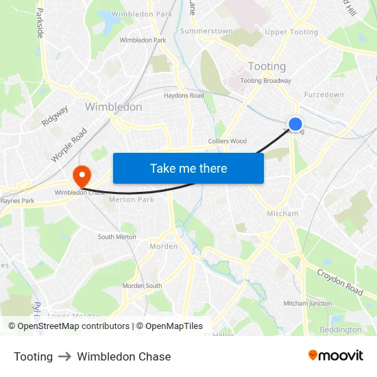 Tooting to Wimbledon Chase map