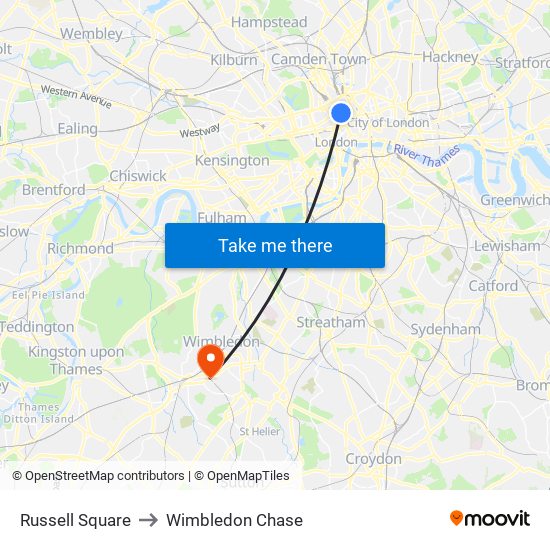 Russell Square to Wimbledon Chase map