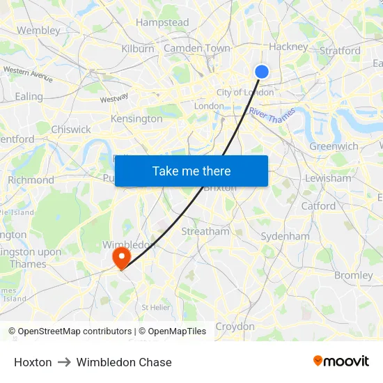 Hoxton to Wimbledon Chase map