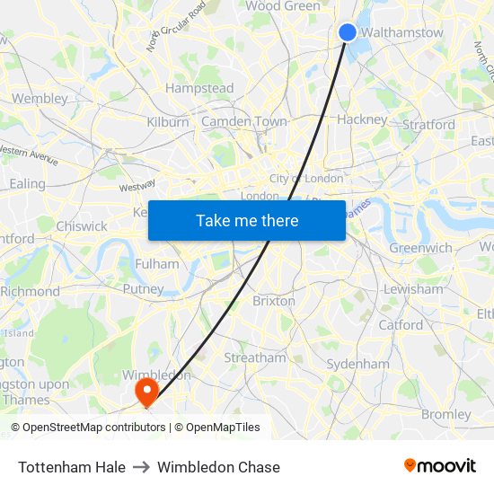 Tottenham Hale to Wimbledon Chase map