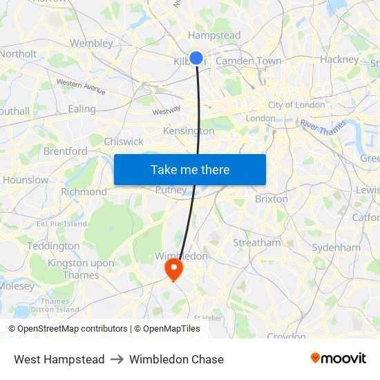 West Hampstead to Wimbledon Chase map