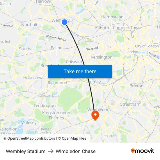 Wembley Stadium to Wimbledon Chase map
