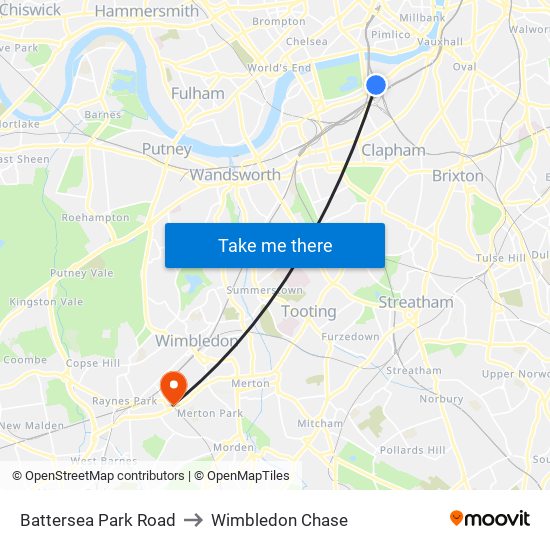 Battersea Park Road to Wimbledon Chase map