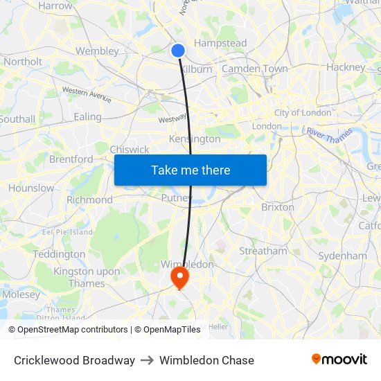 Cricklewood Broadway to Wimbledon Chase map