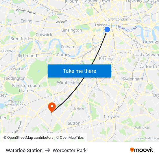 Waterloo Station to Worcester Park with public transportation