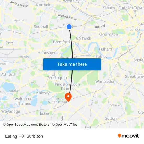Ealing to Surbiton map