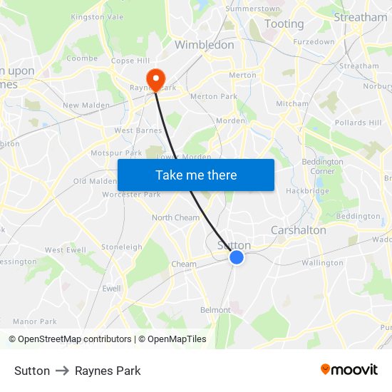 Sutton to Raynes Park map