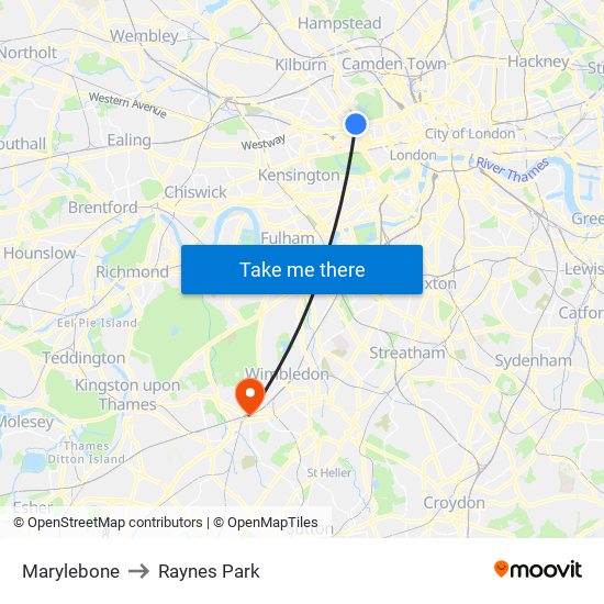 Marylebone to Raynes Park map