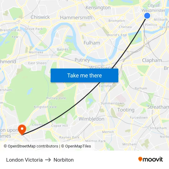 London Victoria to Norbiton map