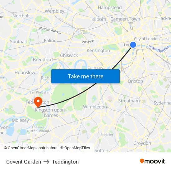 Covent Garden to Teddington map