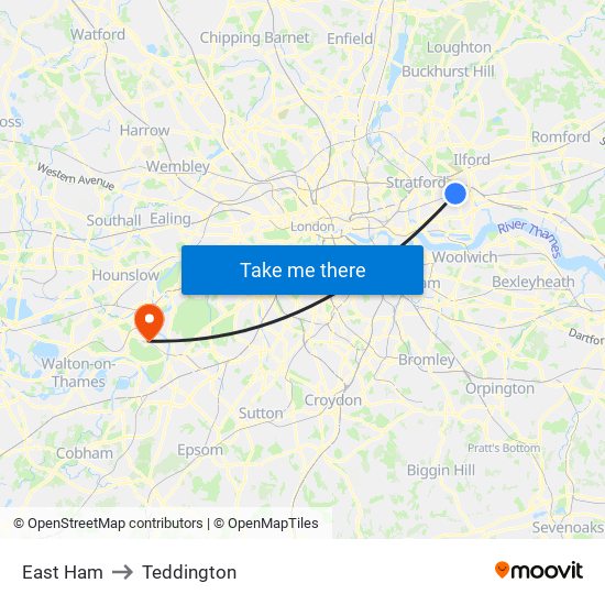 East Ham to Teddington map