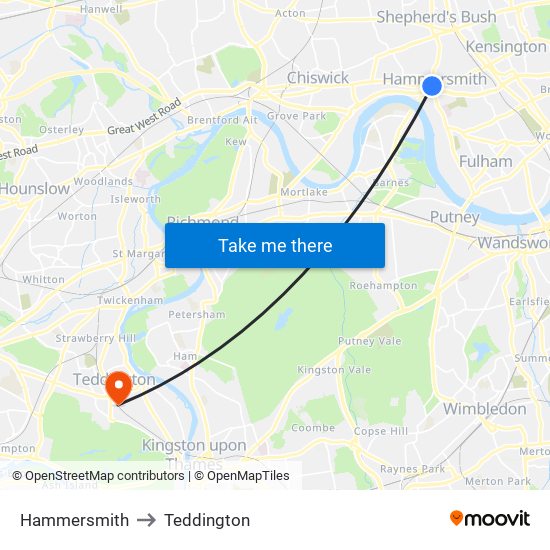 Hammersmith to Teddington map