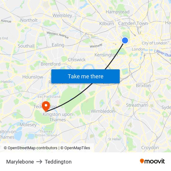 Marylebone to Teddington map