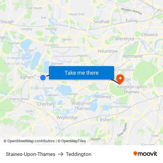 Staines-Upon-Thames to Teddington map