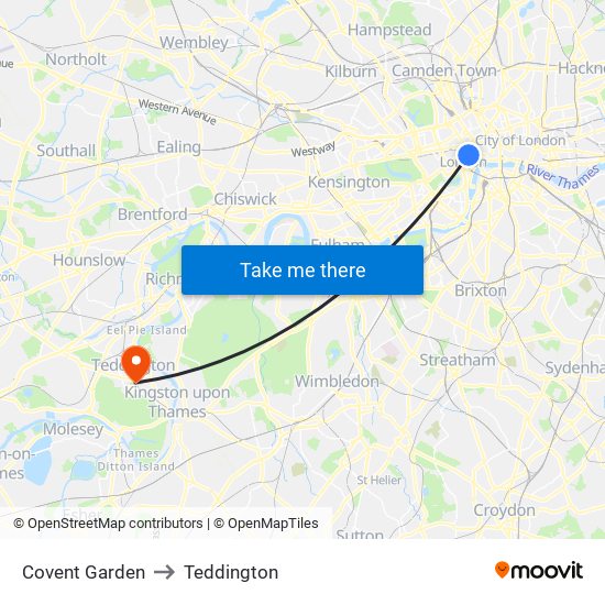 Covent Garden to Teddington map