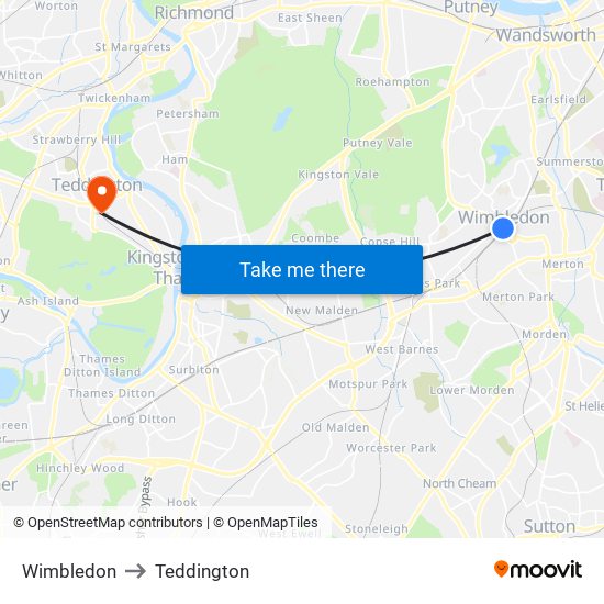 Wimbledon to Teddington map