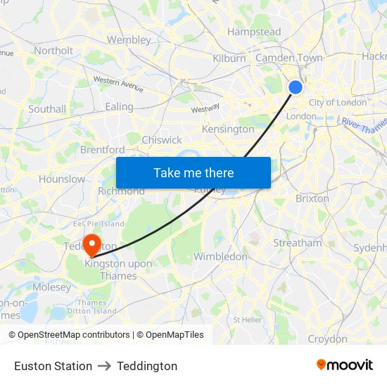 Euston Station to Teddington map