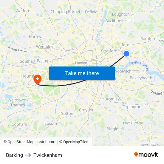 Barking to Twickenham map