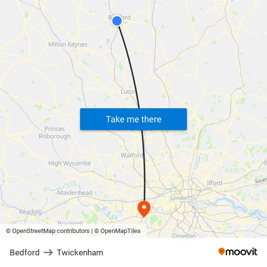 Bedford to Twickenham map