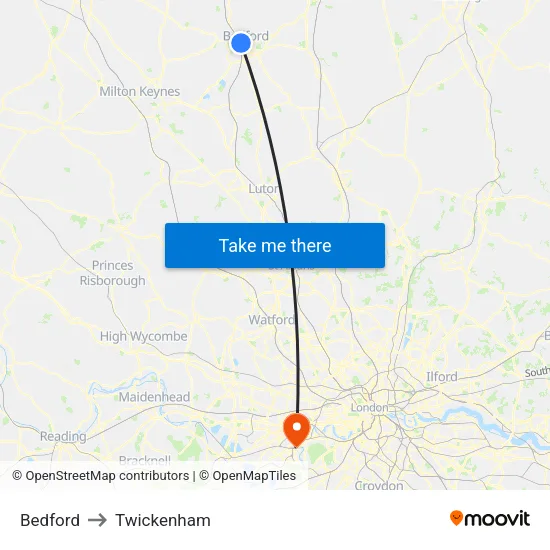 Bedford to Twickenham map