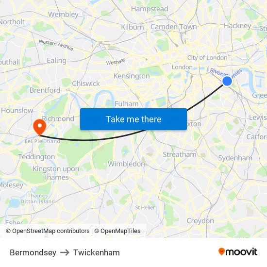 Bermondsey to Twickenham map