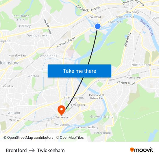 Brentford to Twickenham map