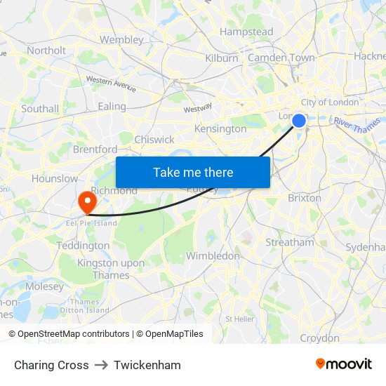 Charing Cross to Twickenham map