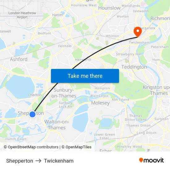 Shepperton to Twickenham map