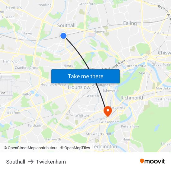 Southall to Twickenham map