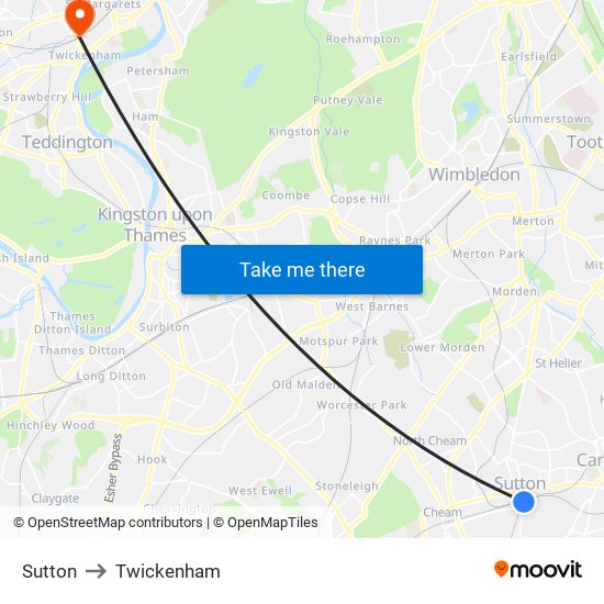 Sutton to Twickenham map