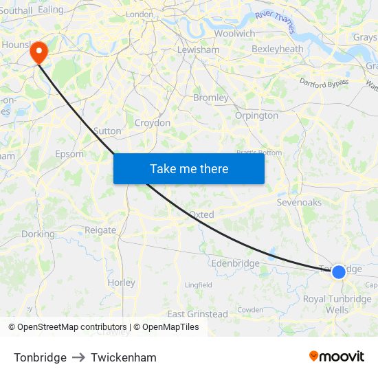 Tonbridge to Twickenham map