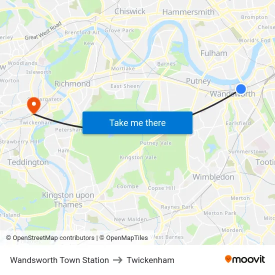 Wandsworth Town Station to Twickenham map