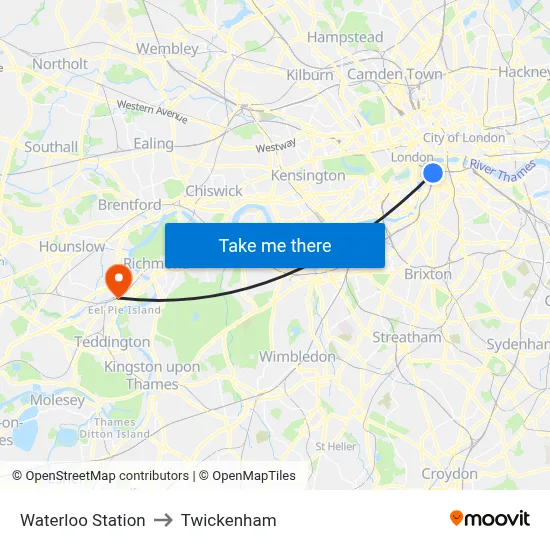 Waterloo Station to Twickenham map