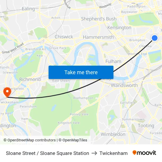 Sloane Street / Sloane Square Station to Twickenham map