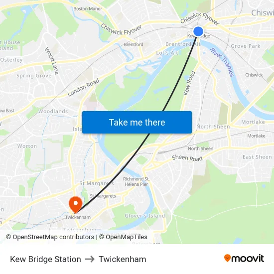 Kew Bridge Station to Twickenham map