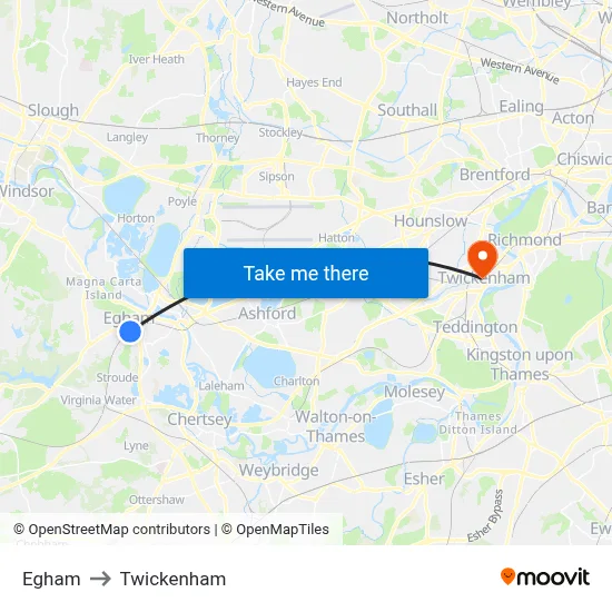 Egham to Twickenham map