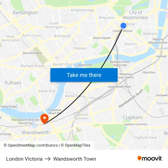 London Victoria to Wandsworth Town map