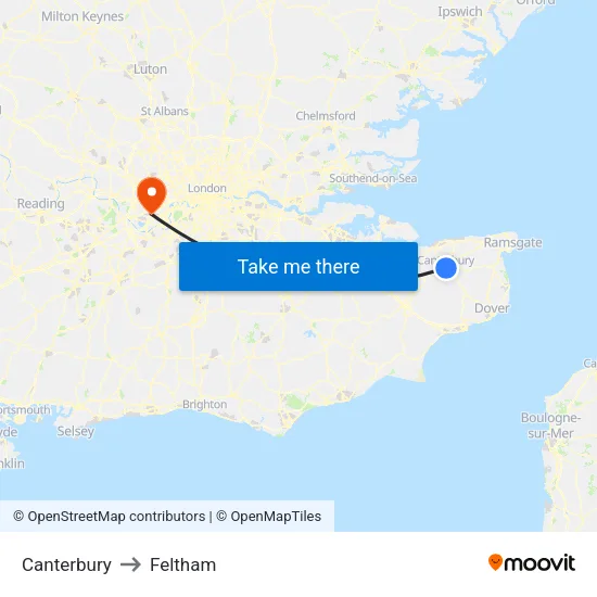 Canterbury to Feltham map