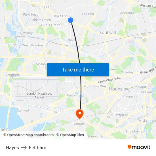 Hayes to Feltham map