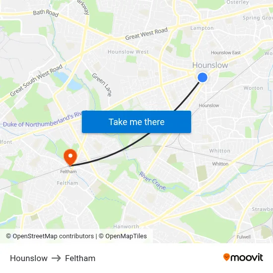 Hounslow to Feltham map