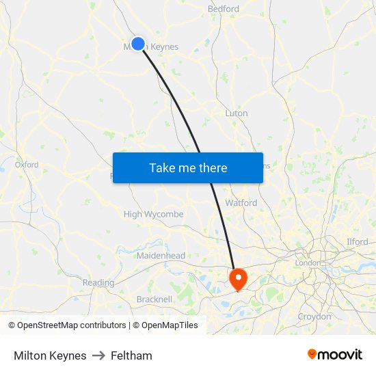 Milton Keynes to Feltham map