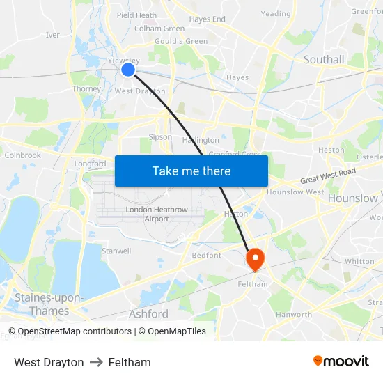 West Drayton to Feltham map