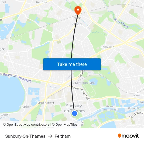 Sunbury-On-Thames to Feltham map