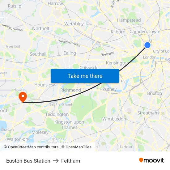 Euston Bus Station to Feltham map