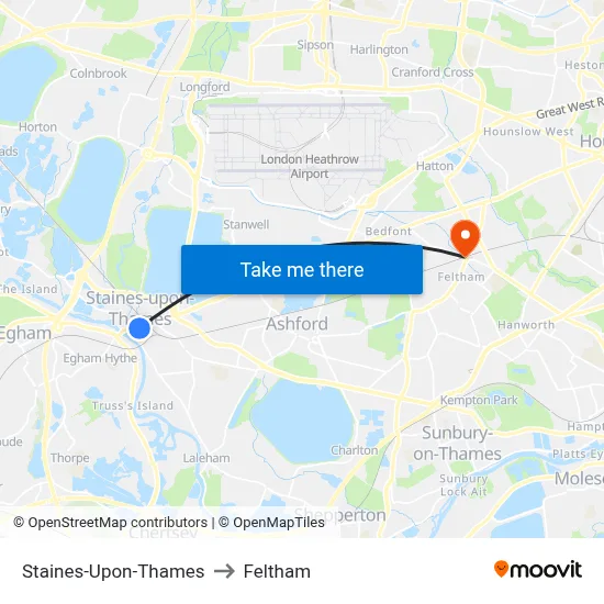 Staines-Upon-Thames to Feltham map