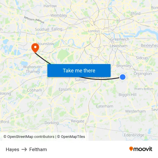 Hayes to Feltham map