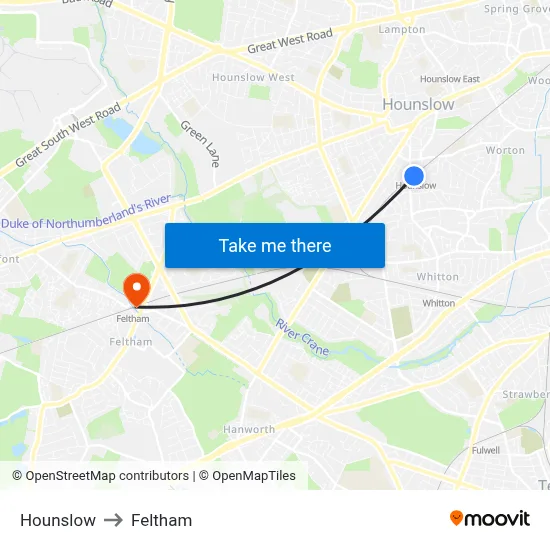 Hounslow to Feltham map