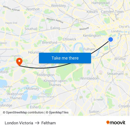 London Victoria to Feltham map