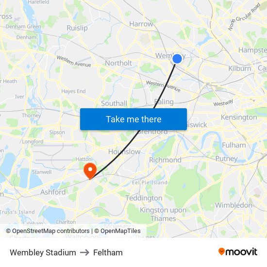 Wembley Stadium to Feltham map